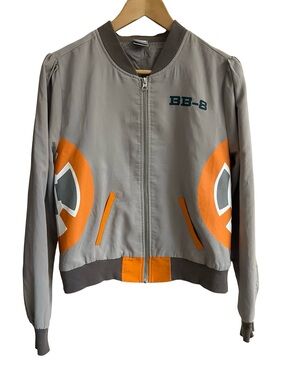 HER UNIVERSE x STAR WARS BB-8 Full-Zip Gray Bomber Jacket Sz L Disneyland Gear